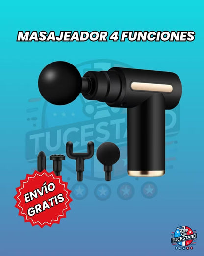 Pistola Masajeadora  con 4 Cabezales y 5 Intensidades