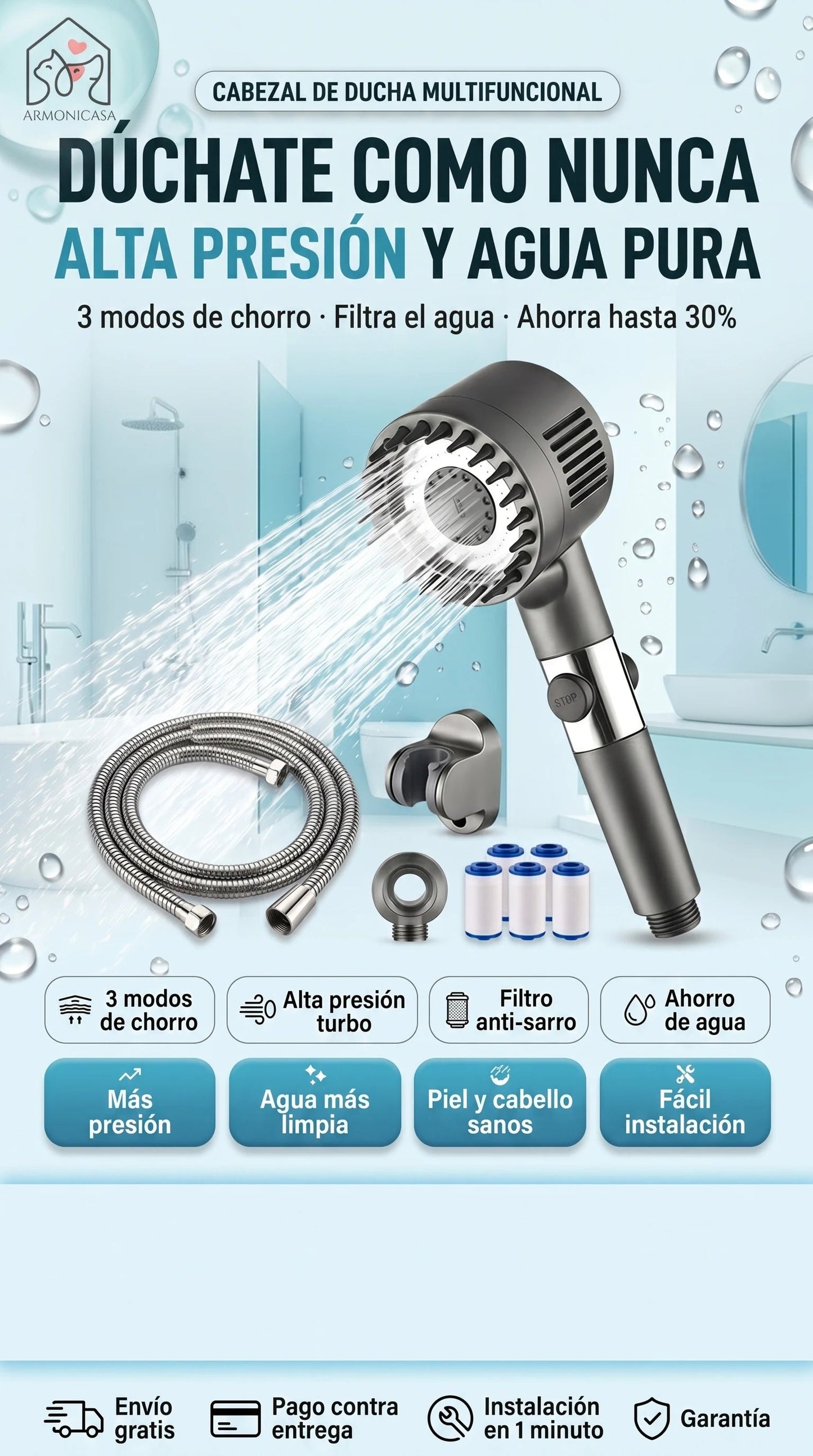 🚿 Dúchate Como Nunca: Alta Presión, Agua Pura y Masaje en Casa